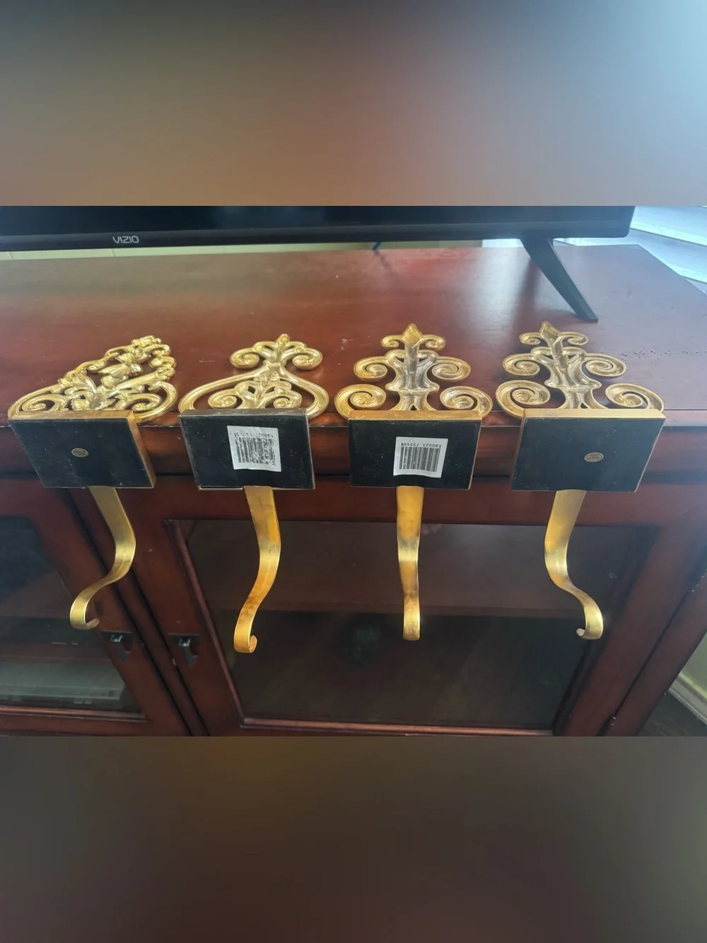 4 Beautiful Pier 1 Imports Gold Tone Stocking Hangers Ornate Feature Heavyweight